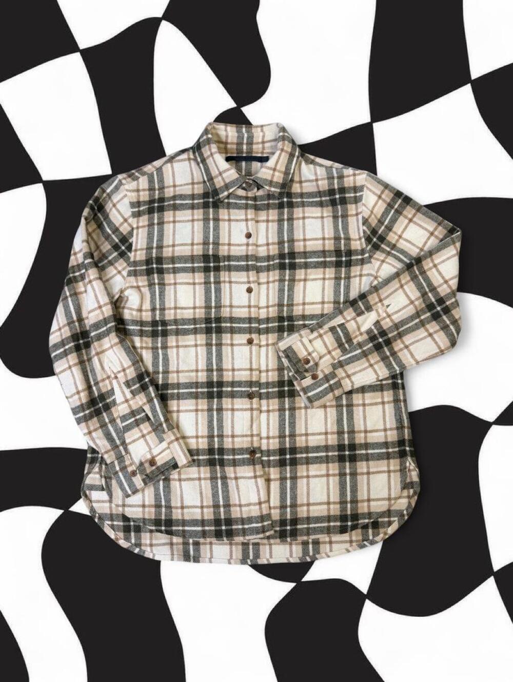 Jenni Kayne cream wool blend plaid button-up shirt